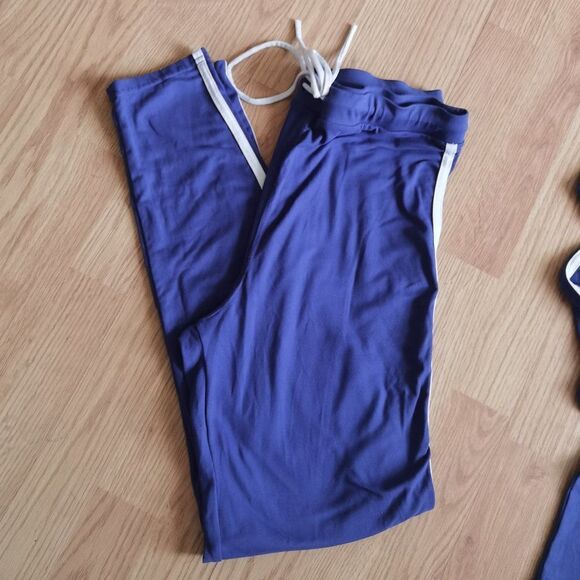 Matching Sweatsuit Hoodie Leggings Blue Side Stripe Set Track 90s Sexy - Picture 2 of 5